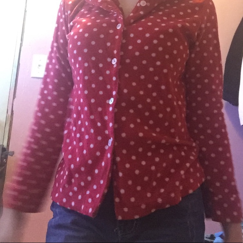A red polka dot pajama shirt